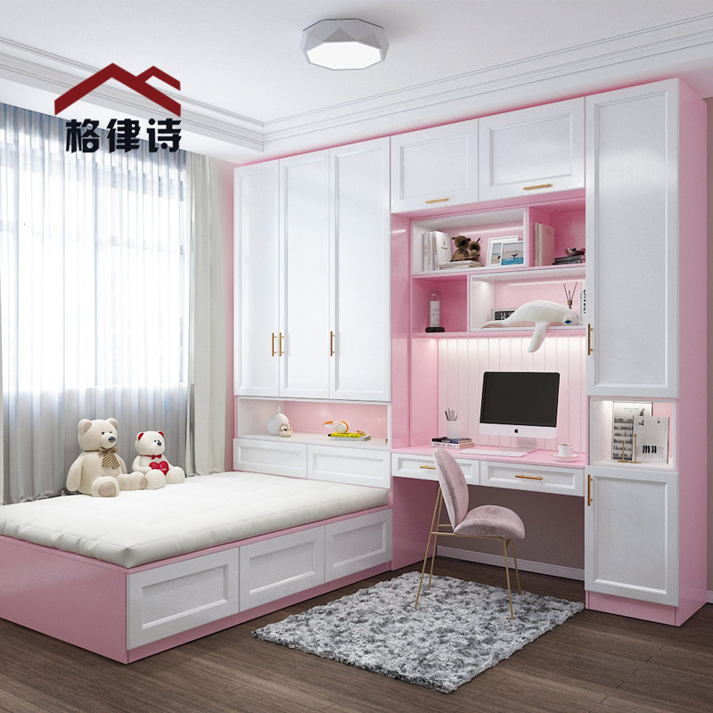 Tatami bed wardrobe integrated small apartment type children's room desk bookshelf girls second bedroom combination multi-functional stepping meter
