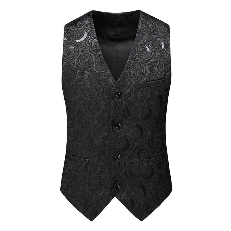 Spring and Autumn Men's Slim-Fit Fashionable Vest Suit Base Shirt Black Jacquard Trendy Brand Vest Casual Suit Vest for Men