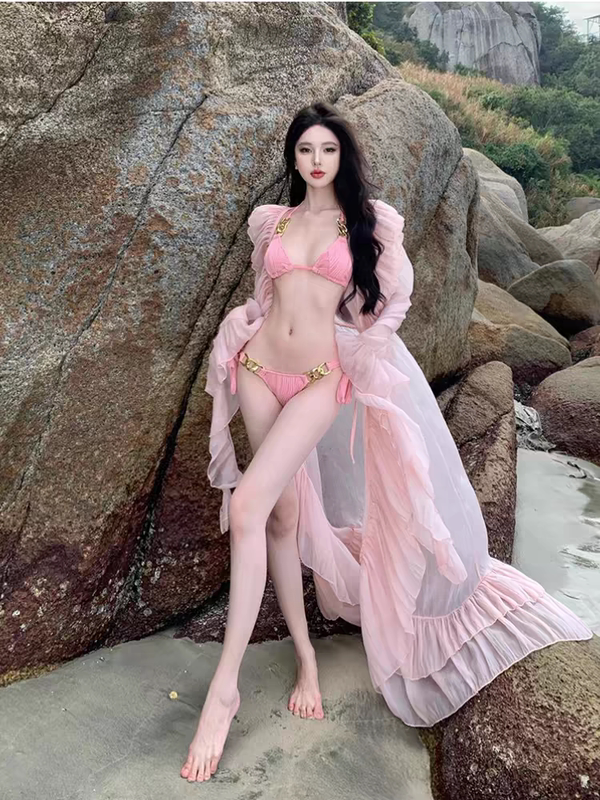 2026 New Bikini Two-Piece Swimsuit, Feminine and Sensual, Suitable for Seaside and Hot Spring Vacations, with a Sun-Protective Outerwear, Giving a High-End Feel