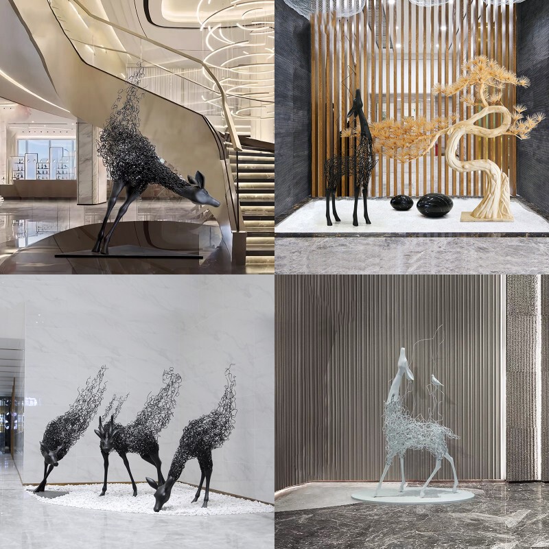 Outdoor Abstract Sika Deer Ornaments Hotel Sales Office Lobby Art Decorations Hollow Stainless Steel Elk Sculpture Outdoor Abstract Sika Deer Ornaments Hotel Sales Office Lobby Art Decorations Hollow Stainless Steel Elk Sculpture