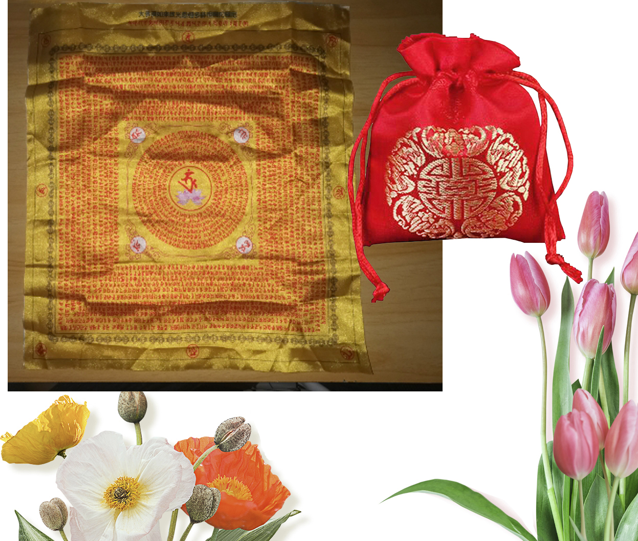 Good in the pan Sanskrit mantra curly mantra caravan wheel emulated silk scarves with sachet-Taobao