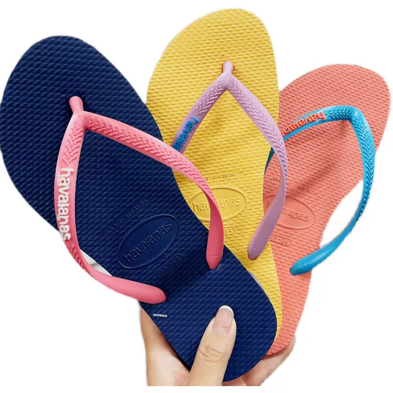 Смешанное с Brazil Havaianas Slim пляжные нескользящие женские слипоны с плоским дном