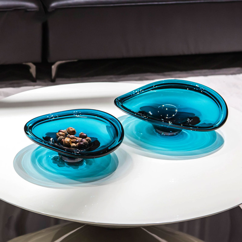 Modern Light Luxury High-End Glass Fruit Plate Living Room Coffee Table Storage Fruit Candy Plate Hotel Model Room Desktop Decoration