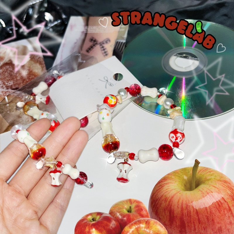 Niche Y2K Harajuku Apple Handmade Beaded Bracelet Millennial Sweet Girl Glass Bead Bracelet