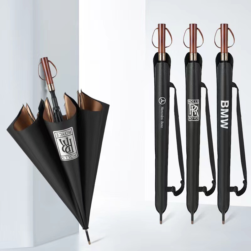 Car Long-Handled Umbrella, High-End, Suitable for Honda, Mercedes-Benz, Bmw, Volkswagen, Jeep, Porsche, Volvo, Solid Wood Large Umbrella, Sun Protection