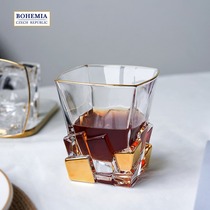BOHEMIA Czech imported crystal glass CRACK crack hand-painted gold whisky wine glass luxury gift