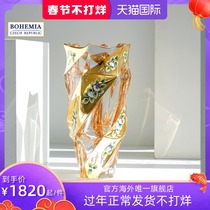 BOHEMIA Czech imported crystal Flamenco enamel flower gold vase 300mm Bohemia