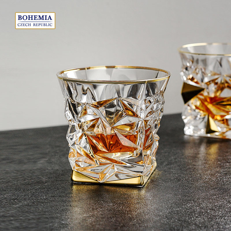 Czech Imports Crystal Glass Glacier Handcrafted Gold Side Whisky Cup Foreign Wine Cup European Style Light Lavish Home Delivery