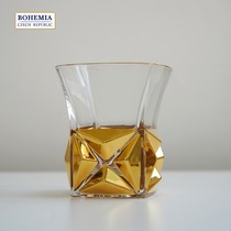 BOHEMIA Czech imported pyramid handmade gold wine bottle whisky cup upscale luxury retro