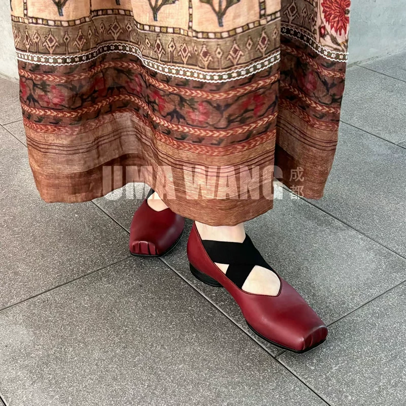 【UMA WANG】ручная работа зажим квадратного носа поперечная ремешковая балетная обувь без каблука высокий каблук классические одинарные туфли для женщин