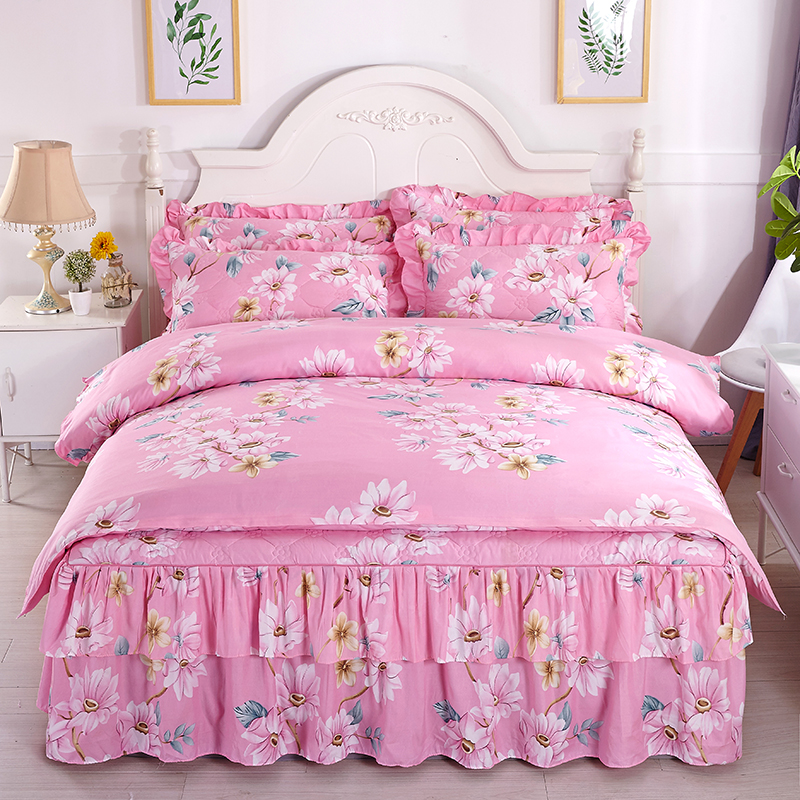 Four Seasons Clip Cotton Four Pieces Full Cotton Pure Cotton Bed Skirt Style 100 Quilt Cover With Bed Cover 4 Sets Warm Bed Accessories