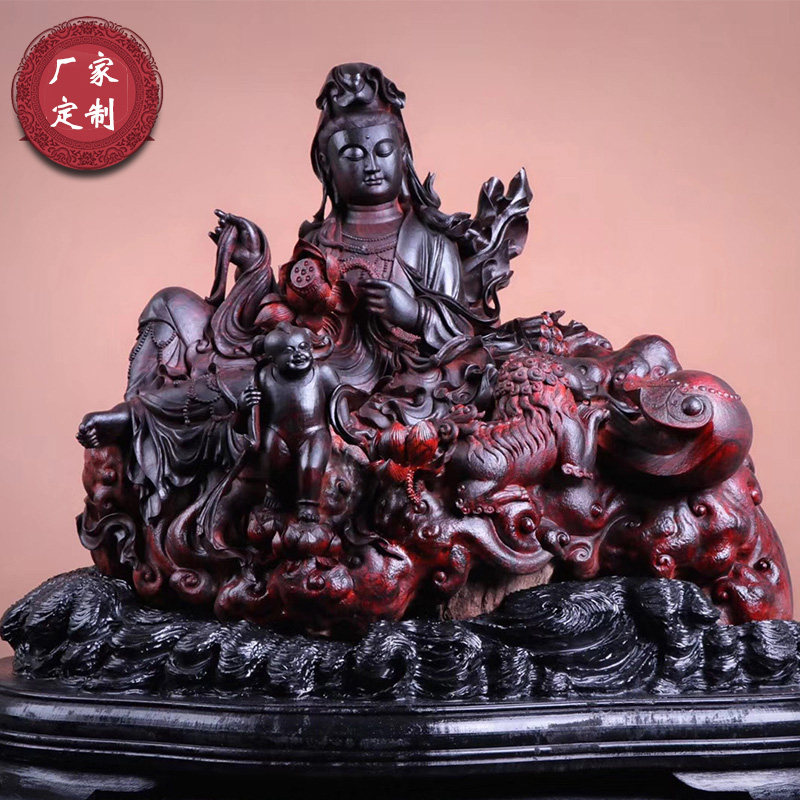 Indian small leaf rosewood Buddha statue Guanyin Maitreya Manjushri Bodhisattva God of Wealth Xuanguan wood carving large flooring feng shui root carving