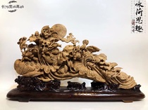 Indonesian agarwood wood carving landscape flowers and birds Ruyi lotus entrance Feng Shui ornaments living room floor-to-ceiling large root carving