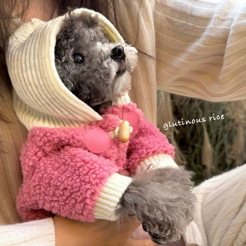 Одежда для собак, одежда для кошек, куртка из овечьей шерсти, осенне-зимняя новая пуговица с рогом, Тедди-бишон, йоркширский терьер