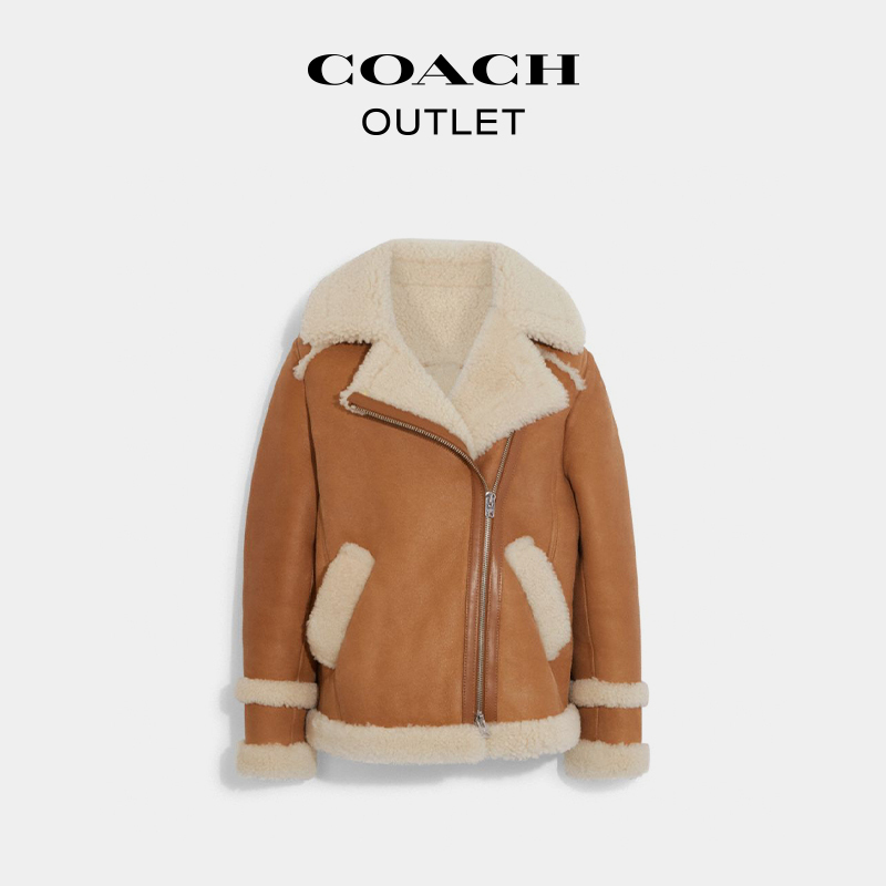 COACH Outlet Women's Bomber Jacket Fur Integrated Casual Trendy