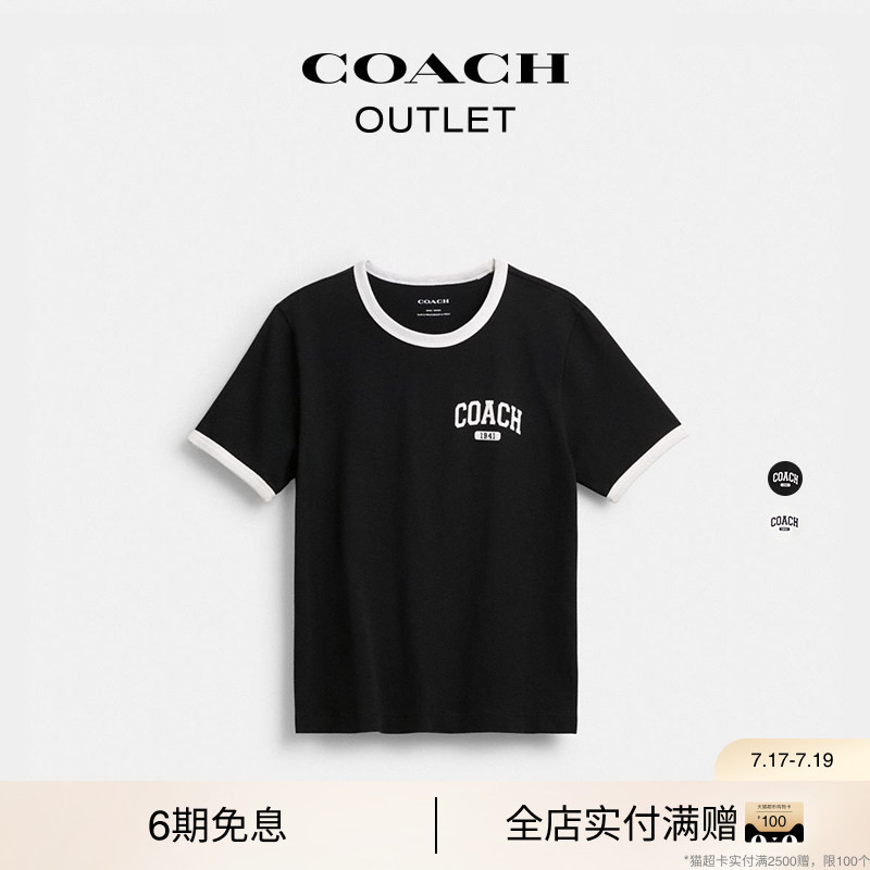 COACH Outlet Women's Cotton Sports Style Classic Logo Classic 70S Style T-Shirt COACH Outlet Women's Cotton Sports Style Classic Logo Classic 70S Style T-Shirt