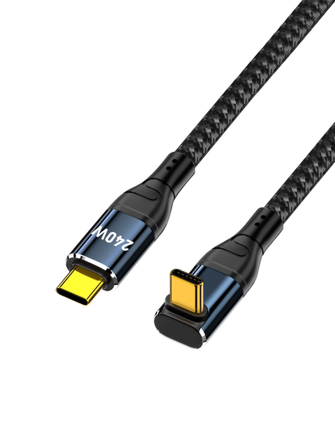 Dual Type-C Data Cable 240W Suitable for Huawei Apple iPhone 15 Pro Max Phones iPad Tesla L-Shaped Right-Angle C to C Gaming Side-Angle T-Pyeec Car Fast Charging and Data Transfer