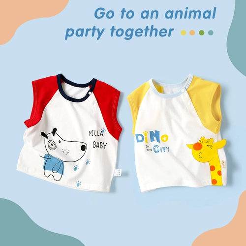 Летняя хлопковая летняя одежда, тонкий жилет, детский мультяшный милый комбинезон подходит для мужчин и женщин без рукавов, в западном стиле