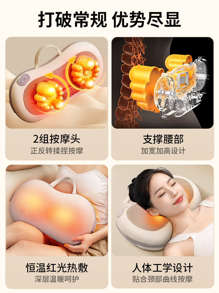 Oaks Cervical Massager for Waist, Back, Shoulders, and Neck, Kneading Device, Full-Body Automatic Home-Use Massage Pillow