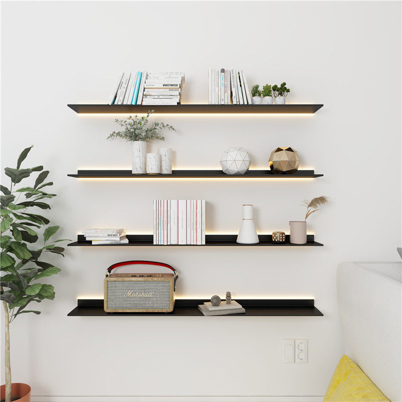 Hotel bar counter wine cabinet modern simple wine rack wrought iron on the wall creative luminous shelf restaurant wall hanging bookshelf