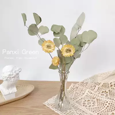 Natural dried flower bouquet, transparent glass vase, living room decoration, real flowers, air-dried flower arrangement, home furnishings