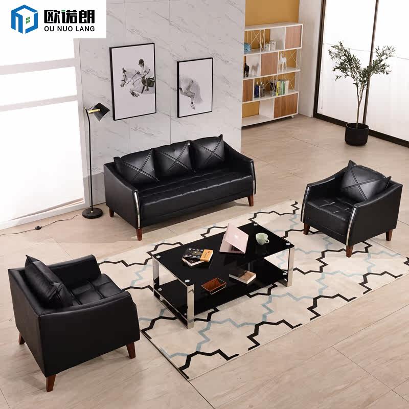 Office reception room sofa leather new Chinese three-person office sofa coffee table combination business reception sofa