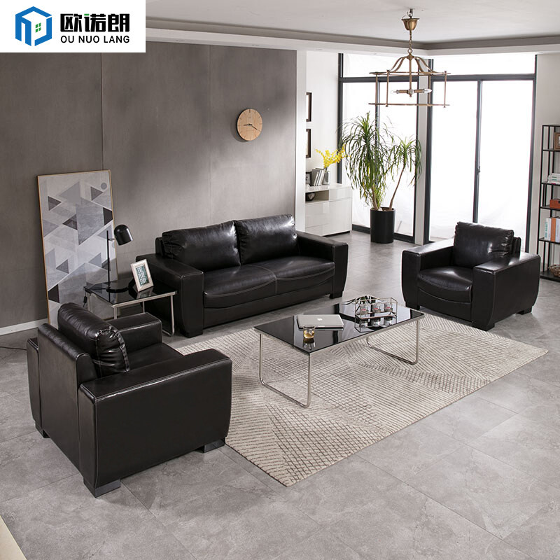 Office reception Guest Leather Sofa Brief Modern Business Tea Table Combo Trio Places Lounge Small Family Sofa
