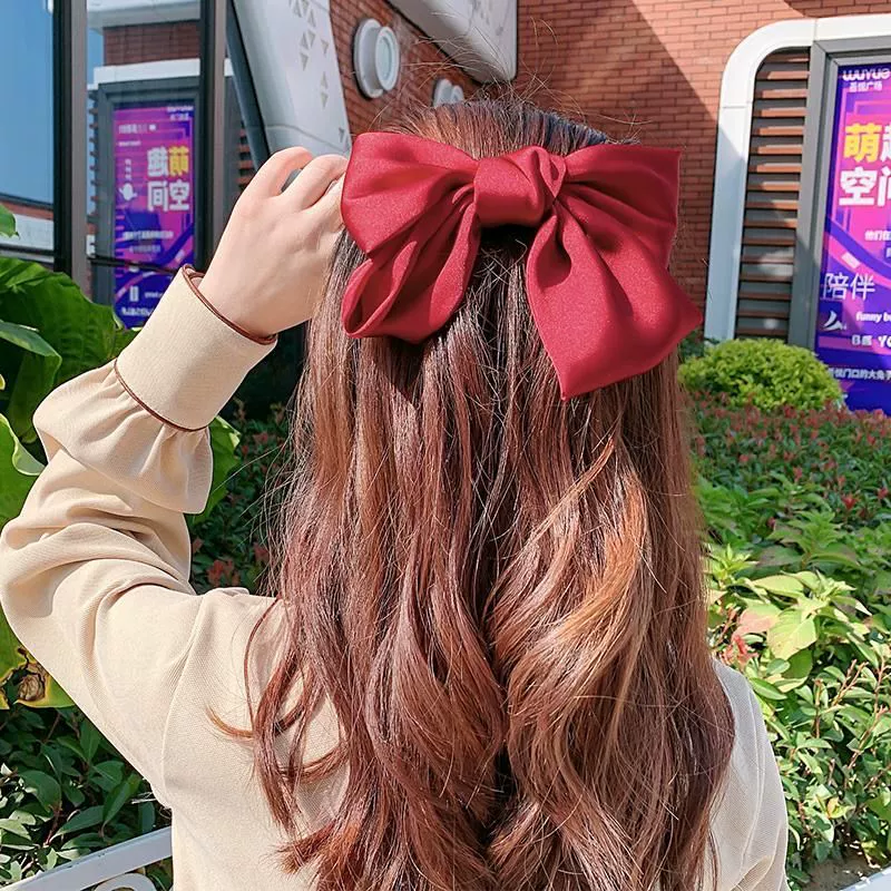 Nhật Bản lưới màu đỏ nơ lớn dây buộc tóc nữ kẹp tóc sau đầu phụ kiện tóc kẹp ngang kẹp mùa xuân kẹp tóc kẹp jk headdress - Phụ kiện tóc
