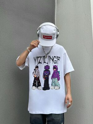 YIZILINGF original European and American hip-hop street style heavyweight short-sleeved men's and women's new personalized, trendy and versatile printed T-shirts