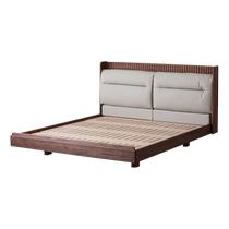 Made by Pusu Wood retro solid wood bed North American black walnut light luxury leather soft bed 1 8-meter master bedroom double bed