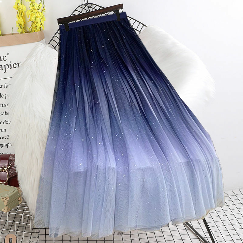 Starry Sky Gradient Mesh Skirt 2024 Summer New Mid-Length A-Line Pleated Skirt High-Waisted Slimming Gauze Skirt for Women Starry Sky Gradient Mesh Skirt 2024 Summer New Mid-Length A-Line Pleated Skirt High-Waisted Slimming Gauze Skirt for Women