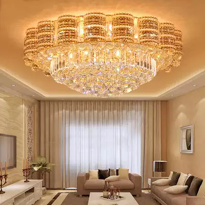 European luxury living room crystal lamp gold round LED ceiling lamp atmospheric hall lamp 1 meter 1 2 meters 1 5 meters