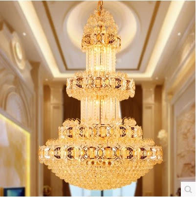 Duplex building living room crystal chandelier villa hotel engineering lamps S gold art chandelier golden staircase lighting