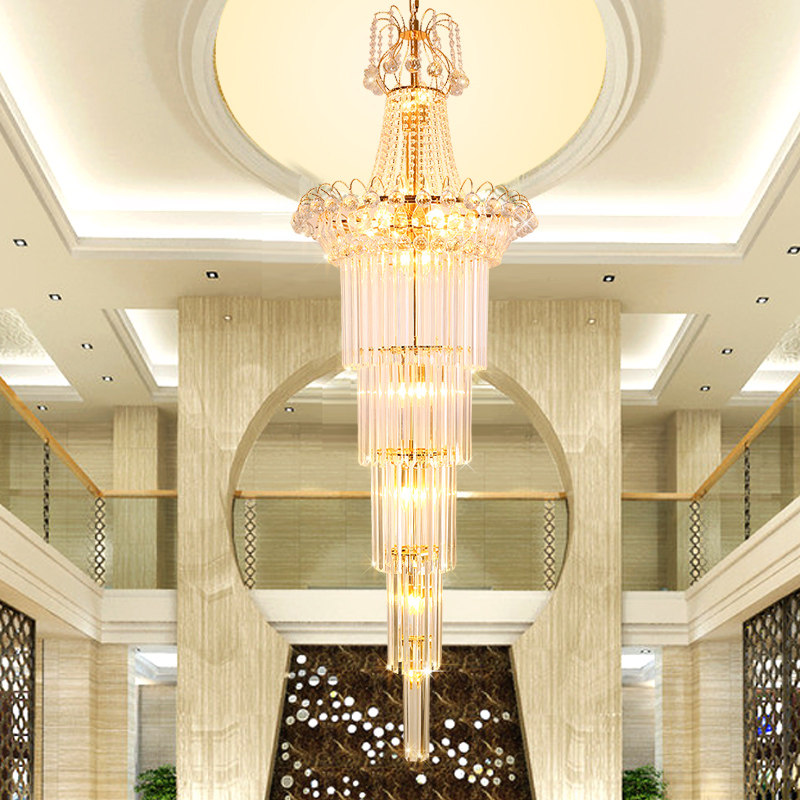 European-style double-entry staircase light building middle floor long chandelier living room crystal chandelier villa spiral staircase long chandelier