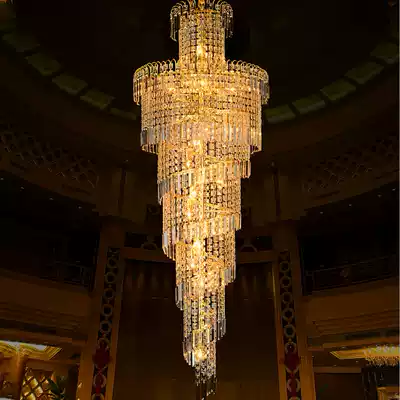 s gold villa stair crystal lamp Duplex building rotating stair lamp Long chandelier Modern simple living room large chandelier