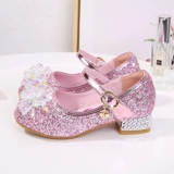 Туфли для принцессы, синяя детская обувь на липучке на высоком каблуке