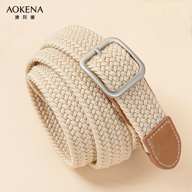 Women's No-Punch Vintage Canvas Versatile Elastic Woven Belt, Extra Long and Wide, Suitable for Jeans and Stretch Pants