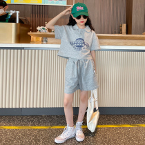 Girl Summer Sports Suit Short Sleeve Shorts Two Sets 2023 Summer Dress New CUHK Child Internet Red Ocean Qi