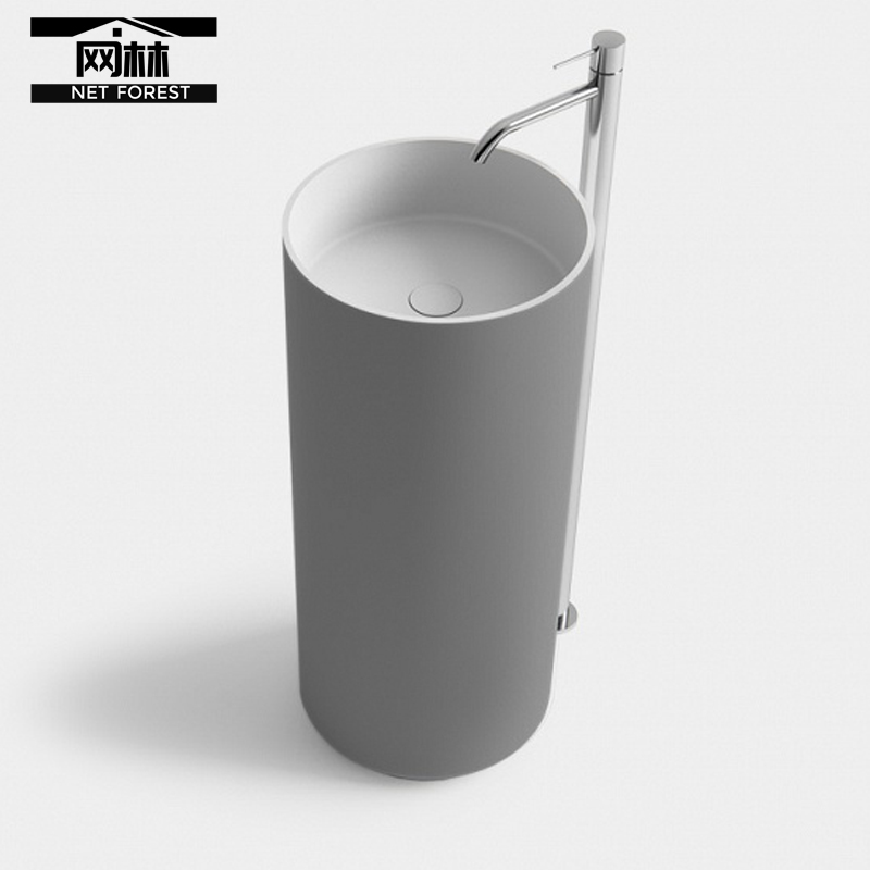 Net Forest Grey Matt Cylindrical Washbasin Hotel Folk Juku Engineering Makeup room artificial stone floor type column basin