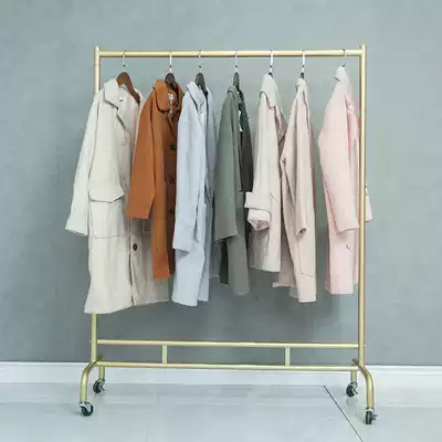Clothing store display rack dedicated Golden gantry steel pipe hanger clothing single pole display mobile pulley