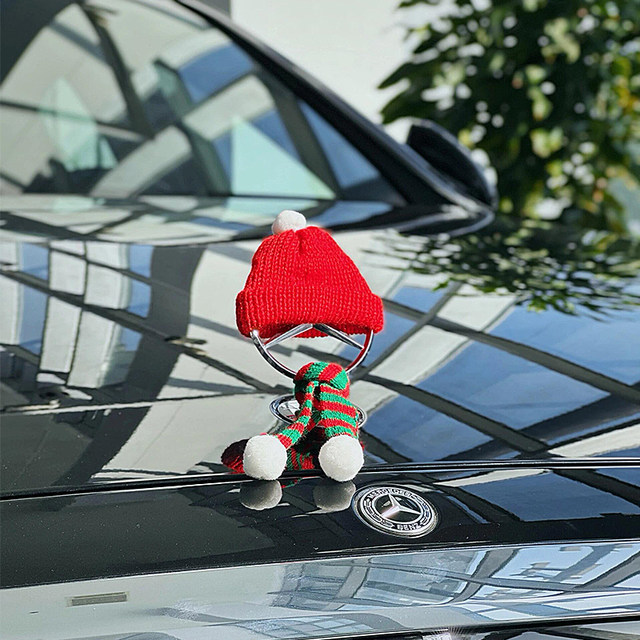 Mercedes-Benz car logo New Year's hat standing logo Little Red Riding Hood decoration New Year's hat scarf Spring Festival New Year's Day car decorations