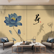 Lotus Pattern Bamboo Curtain Roller Blind Custom Size Zen Retro Partition Door Curtain Curtain Entrance Screen Sunshade