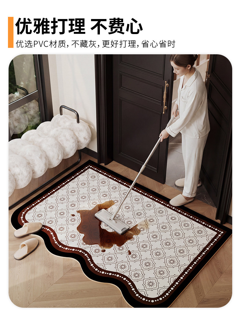 High-end luxury entrance floor mat, leather, easy to clean, non-slip, vintage-style, unique-shaped doormat wholesale