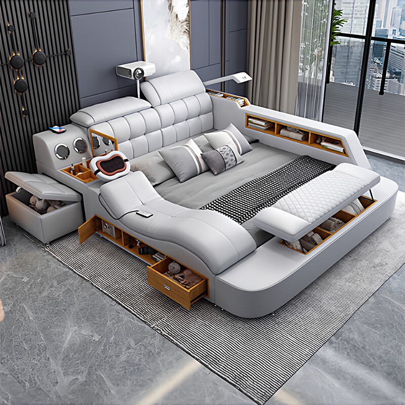 Multifunctional Leather Bed, Master Bedroom, High-End and Elegant Tatami Bed, Massage Double Bed, Wedding Bed, Bedroom Bed 2m Multifunctional Leather Bed, Master Bedroom, High-End and Elegant Tatami Bed, Massage Double Bed, Wedding Bed, Bedroom Bed 2m