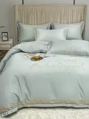Summer embroidery Ice Silk four-piece set ins bedding kit European wash silk quilt cover three-piece bed set 4