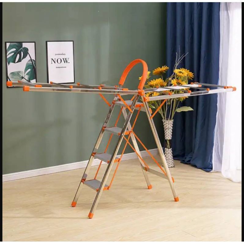 Angchi logistics manufacturers folding clothes ladder multi-functional household folding ladder with floor drying rack 4