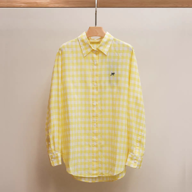 Authentic Shirt 2026 Summer New Lightweight Linen Cotton Yellow and White Plaid Unisex Loose Jacket Mbf2Sht014
