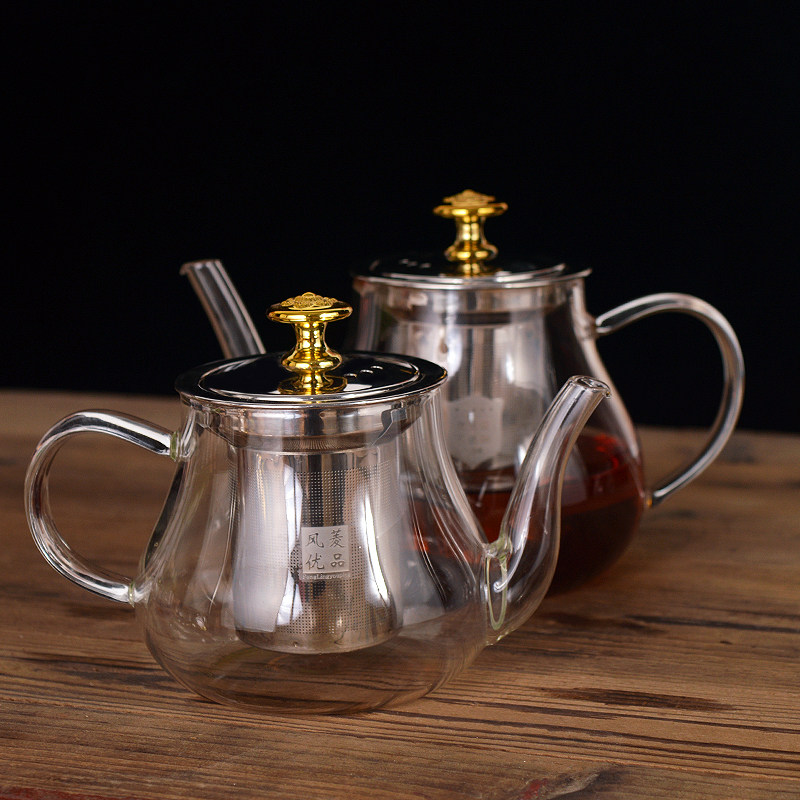 High-temperature resistant glass flower tea teapot home tea tea thickened cooking kettle boiling water filtration single pot boiling tea heat-resistant tea set