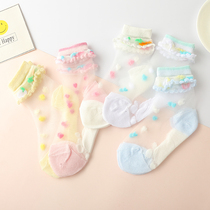 Girl Socks Spring Summer Season Slim Pure Cotton Children Crystal Socks Silk Stocking Socks Girl Breathable Princess Boat Socks Summer