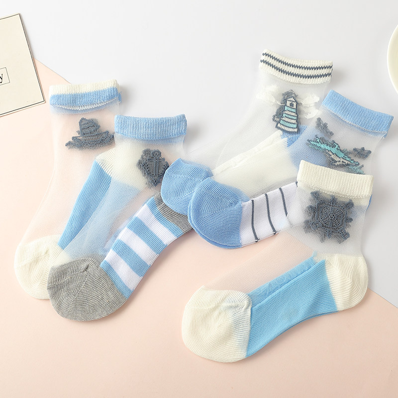 Children Crystal Silk Socks Ultra Slim Boy Girl Silk Socks Breathable Ice Socks Baby Socks Pure Cotton Babies Short Socks Summer